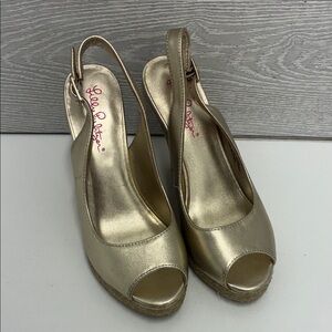Lilly Pulitzer Metallic Gold Wedge Slingbacks 000827